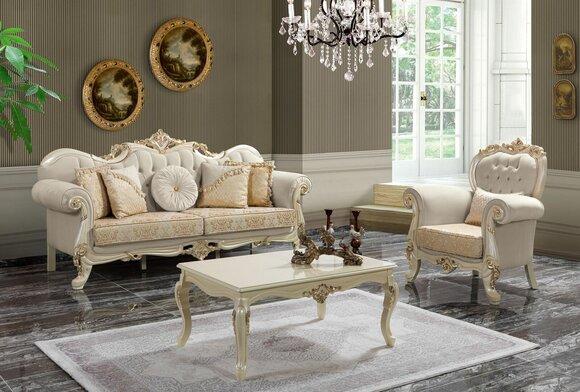 Couch Polstersofa Sofa Sofagarnitur Stoffsofa Beige Chesterfield Set Sofas