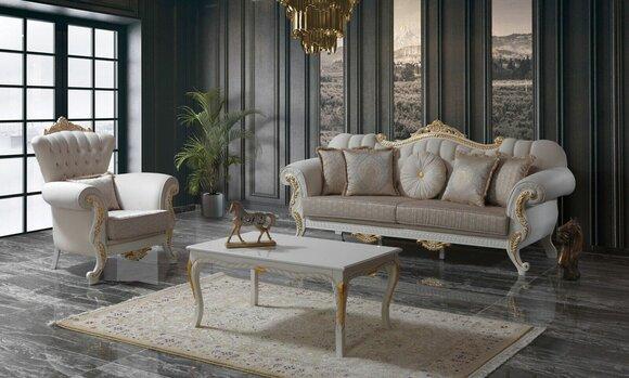 Garnitur Sofa Polstersofa Chesterfield Sofagarnitur Stoff Sofa Beige Sofas