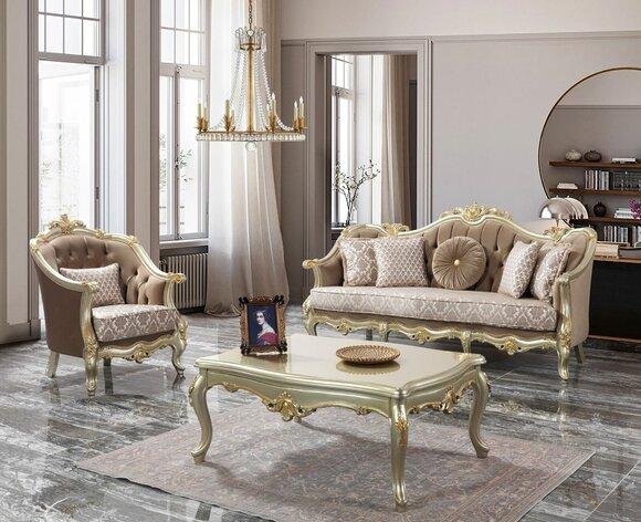 Stoffsofa Polstersofa Garnitur Sofagarnitur Beige Chesterfield Set