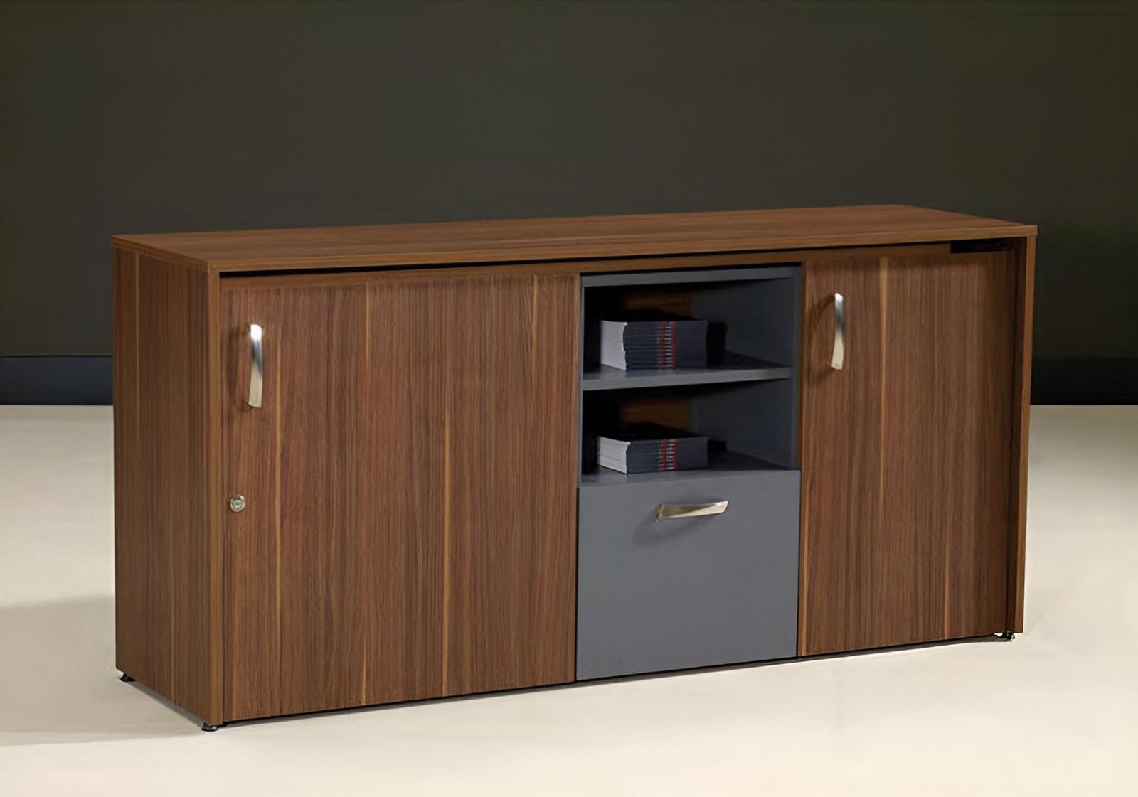 Büroschrank Schreibtisch 2 in 1 Funktions Schrank Tisch Holz Braun Neu