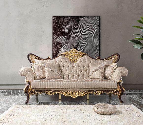 Dreisitzer Sofa 3 Sitzer Polstersofa Stoffsofa Beige Barock Polyester