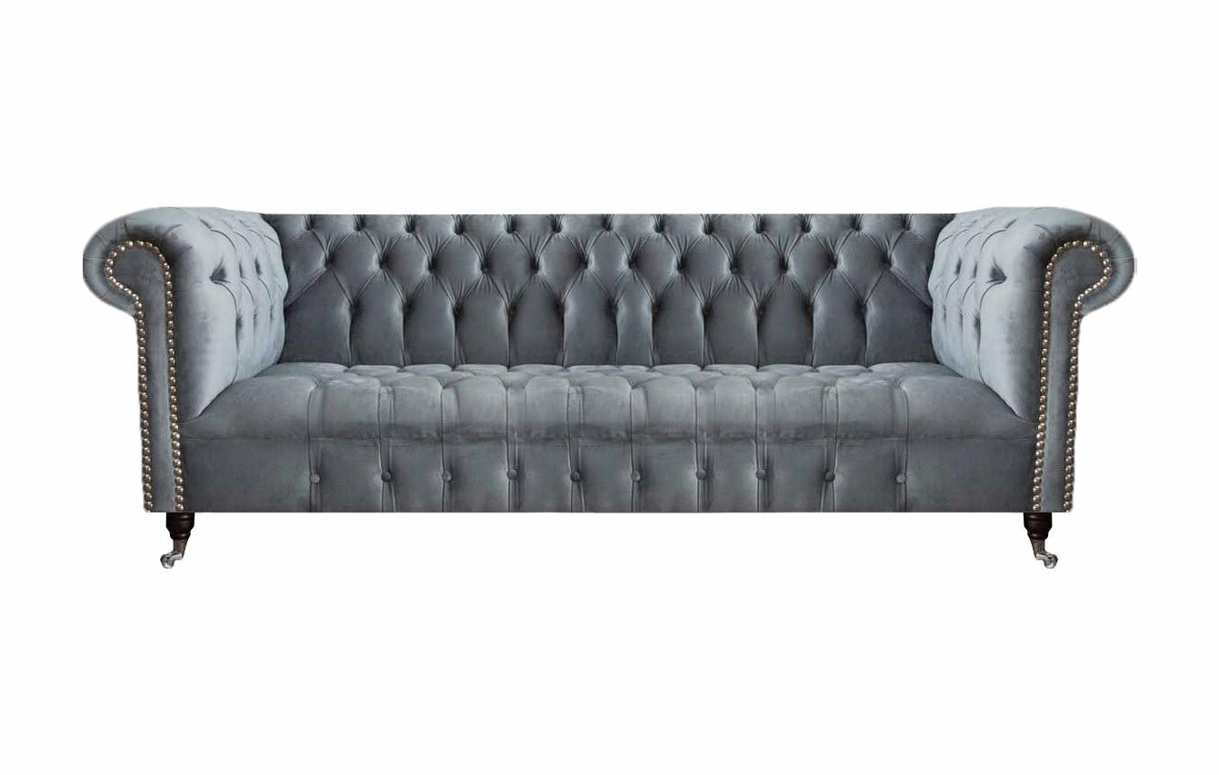 Chesterfield Sofa Dreisitzer Wohnzimmer Couch Möbel Grau Textil Neu