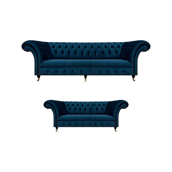 Chesterfield Polstermöbel Designer Blaue Wohnzimmer Couchen 2tlg Set