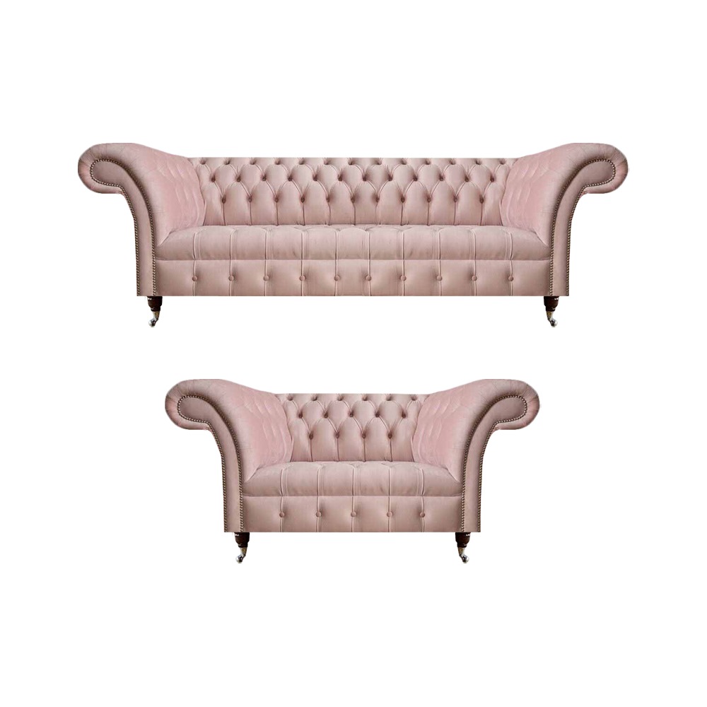 Komplette Chesterfield Rosa Couchgarnitur Wohnzimmer Designer Couch Set