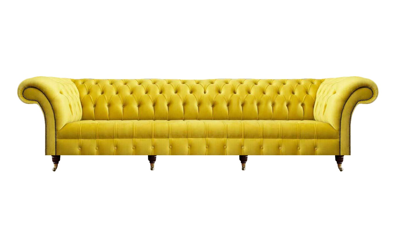 Moderne Gelbe Chesterfield Couch Wohnzimmer Textil Viersitzer Edle Möbel