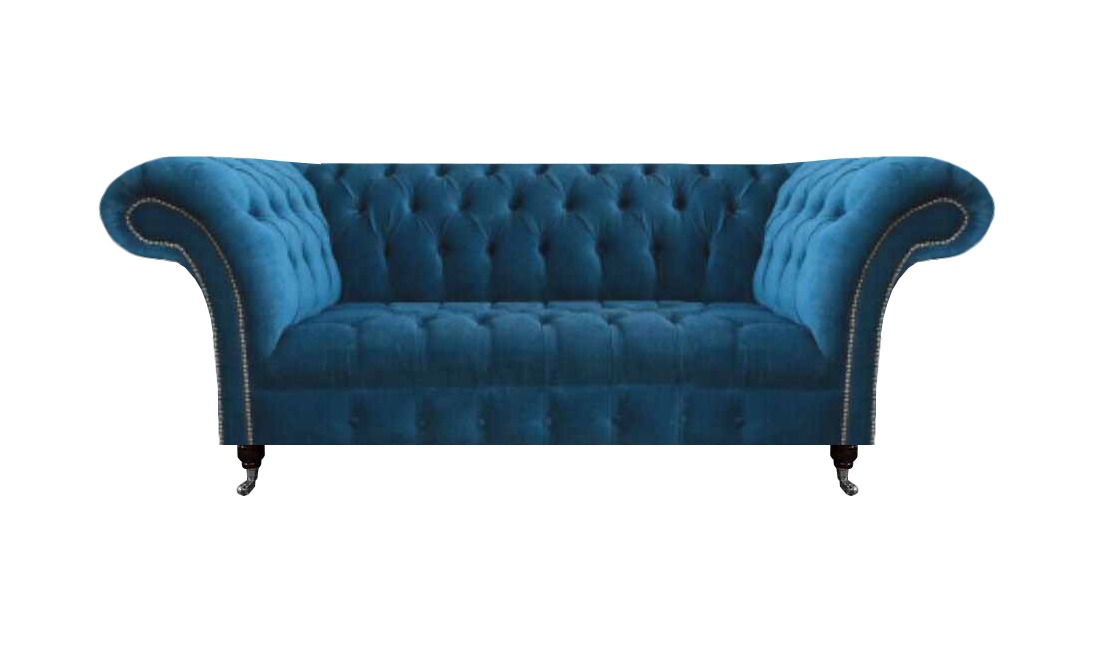 Blaue Chesterfield Luxus Couch Wohnzimmer Textilsitzer Edler Dreisitzer