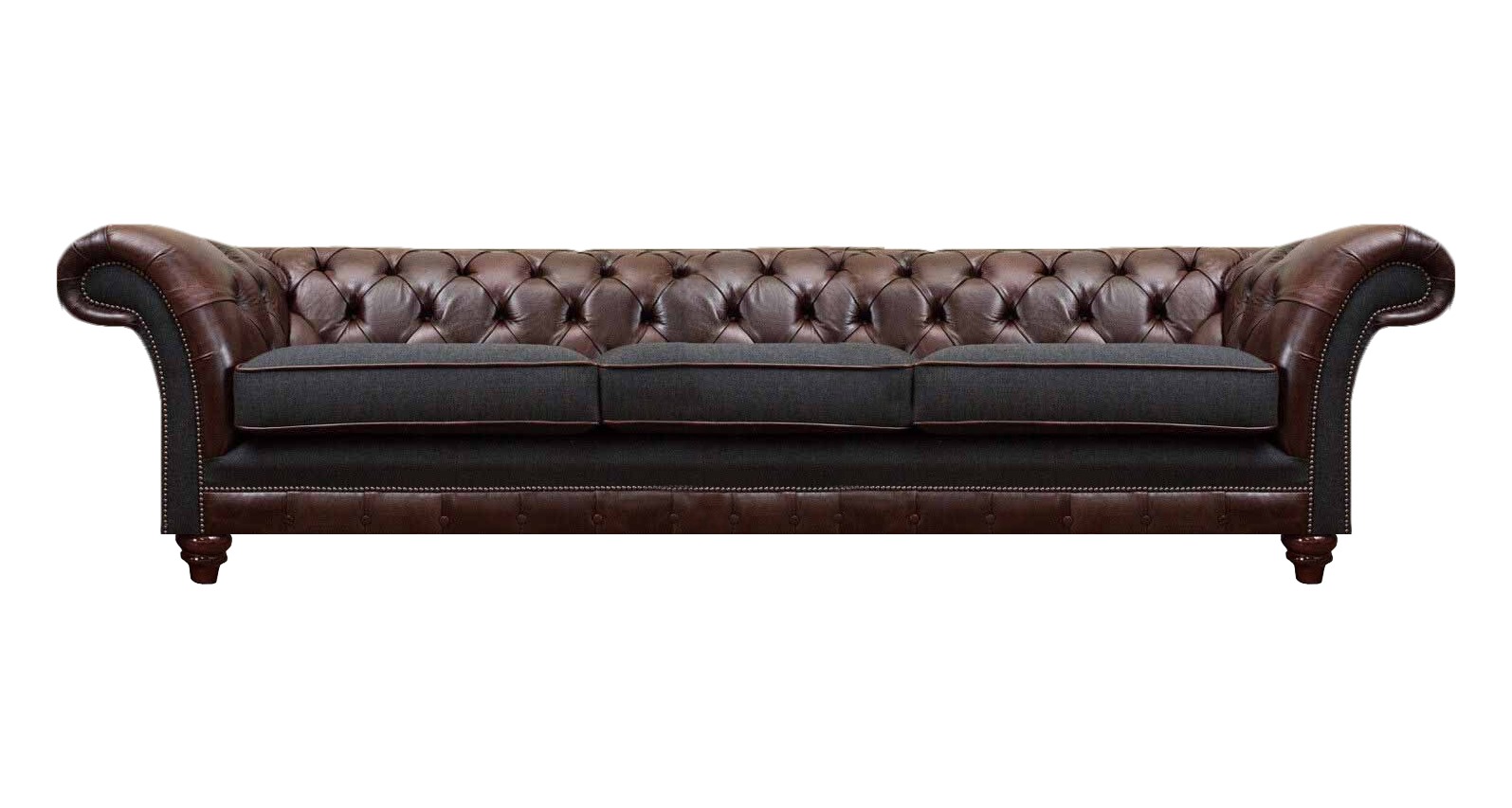 Braun-Grauer Chesterfield Dreisitzer Wohnzimmer Polstersofas Luxus Couch