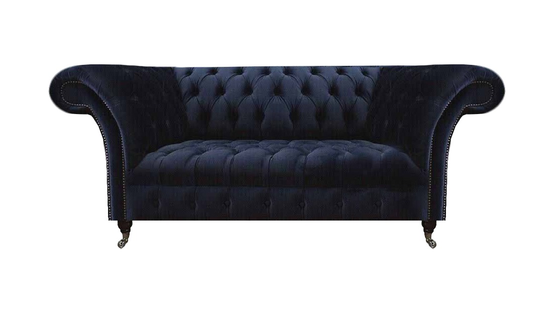 Dunkelblaue Polstercouch Chesterfield Wohnzimmer Textilsofa Moderne Möbel