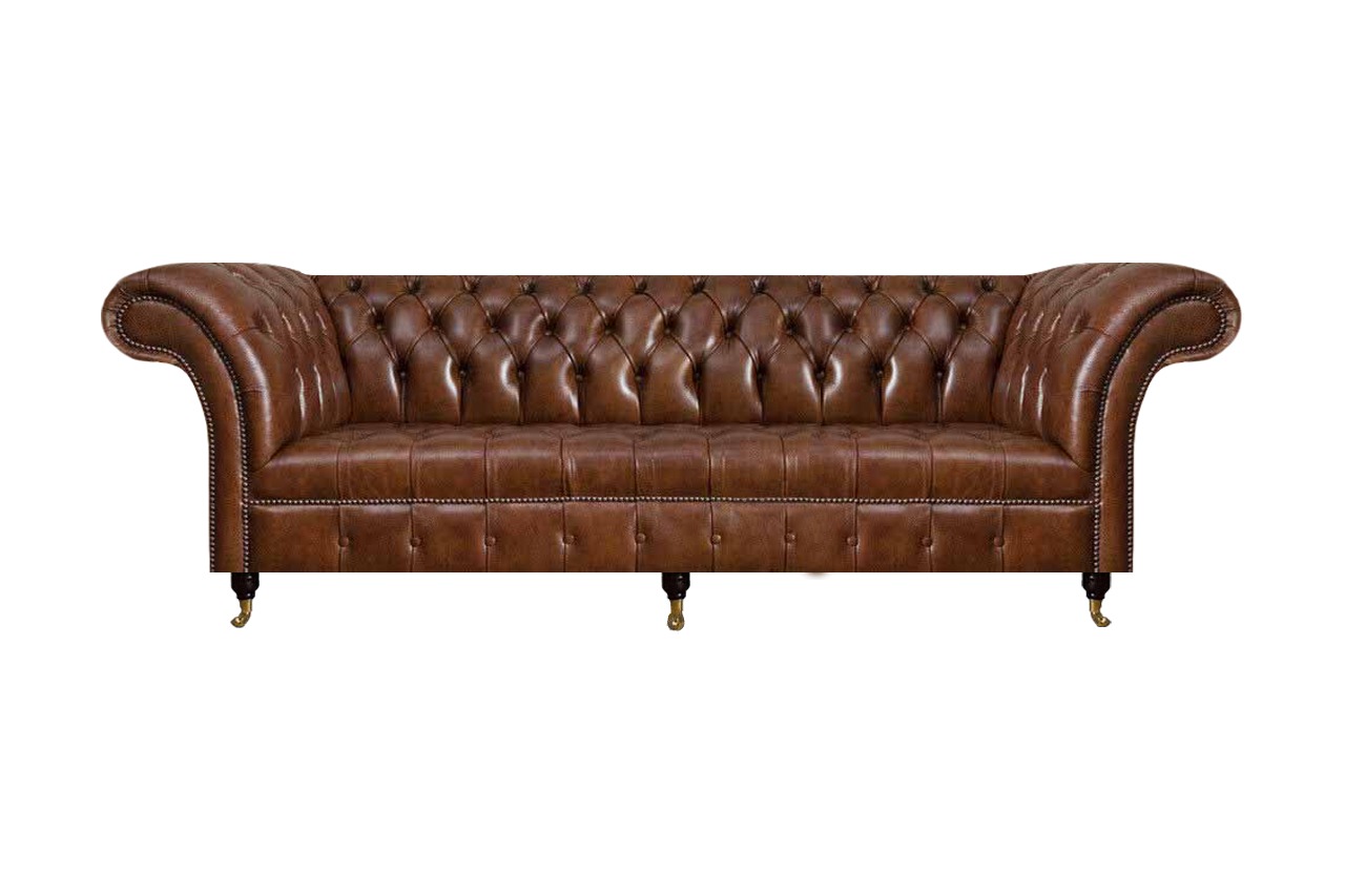 Braune Chesterfield Ledercouch Edle Couchen 3-Sitzer Wohnzimmer Möbel