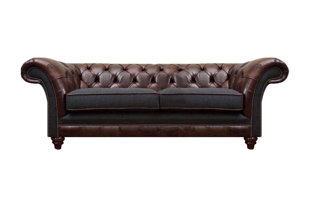 Braun-Grauer Chesterfield Edler Zweisitzer Wohnzimmer Polstercouchen