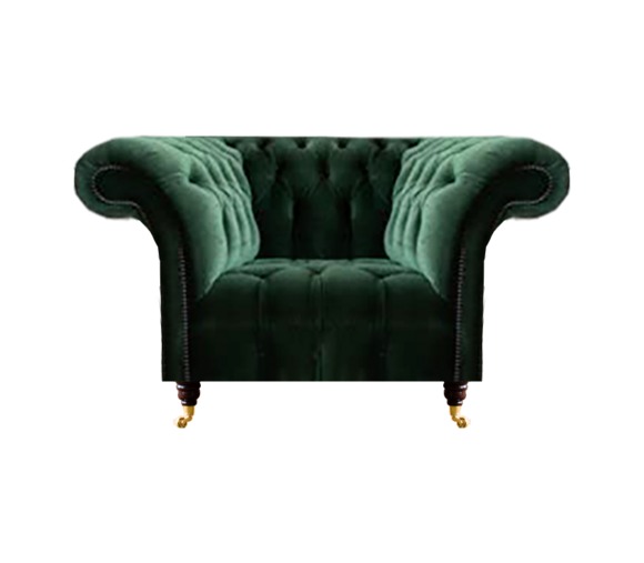 Chesterfield Grüner Sessel Textilsessel Stoffsitzer Wohnzimmer Möbel