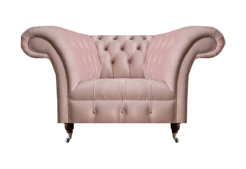 Chesterfield Rosa Einsitzer Wohnzimmer Designer Textilsessel 1-Sitzer