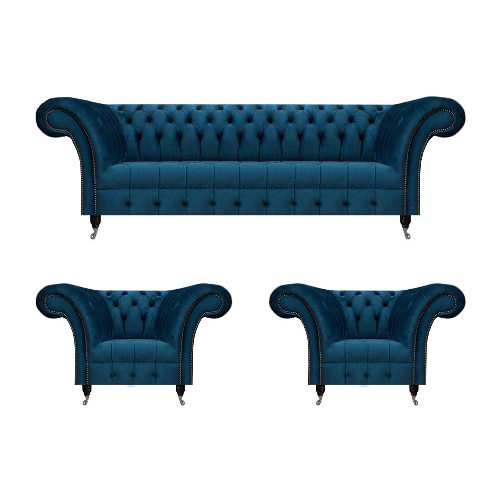 Chesterfield Blaue Sitzgarnitur Modernes Komplettes Wohnzimmer Sofa Set