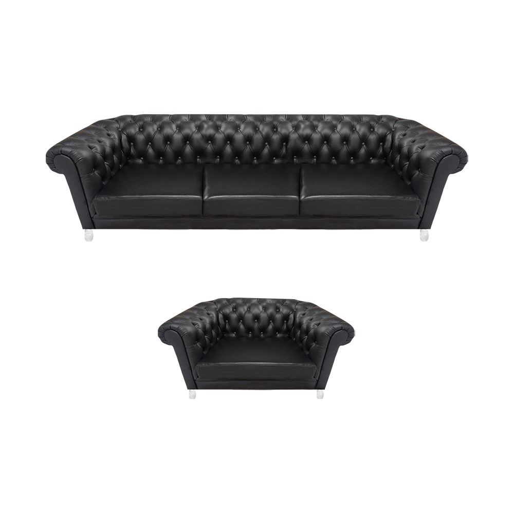 Moderne Schwarze Chesterfield Polstermöbel Exklusives Ledersofa Sessel