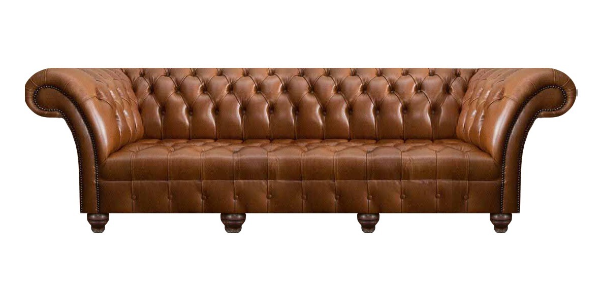 Chesterfield Braunes Ledersofa Wohnzimmer Designer Viersitzer Couch