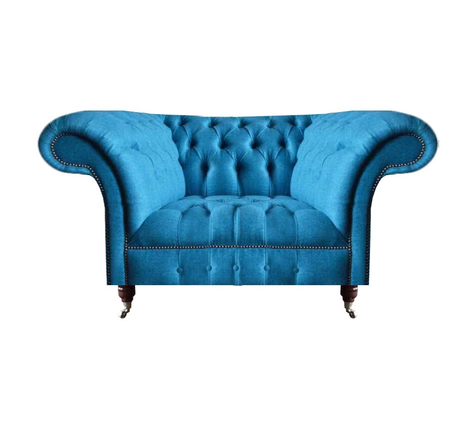 Hellblauer Chesterfield Sessel Polstersessel Wohnzimmer Edler Einsitzer