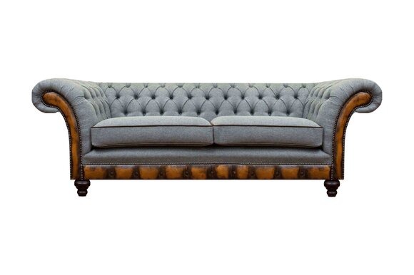 Graue Chesterfield Wohnzimmer Couch Zweisitzer Sofa Moderne Stoffsofas