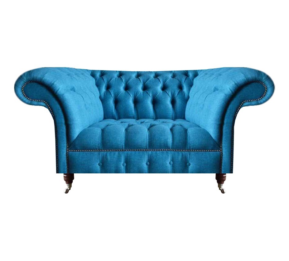 Blauer Chesterfield Textil Zweisitzer Sitzmöbel Designer Edle Sitzsofas