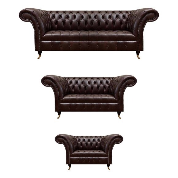 Luxuriöse Chesterfield Braune Ledergarnitur Wohnzimmer Polster Möbel