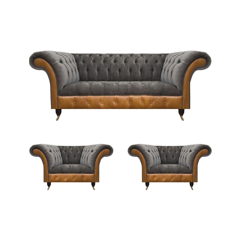 Hellgraue Chesterfield Lehnsessel Designer 3-Sitzer Couch Polster Möbel