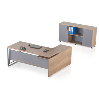 Braun-Graue Arbeitszimmer Garnitur Designer Holz Bürotisch Sideboard