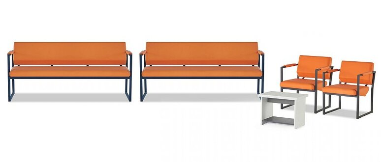 Orange Wartezimmer Möbel Luxuriöse 2x Bänke Holz Couchtisch 2x Sessel