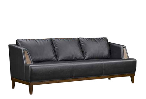 Schwarzer Designer Leder Dreisitzer Moderne Wohnzimmer Polster Couch