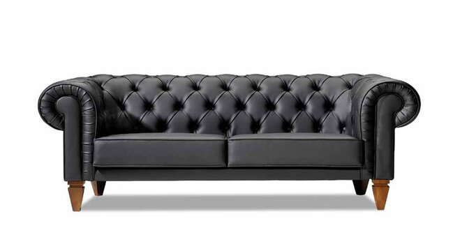 Stilvoller Chesterfield Schwarzer Dreisitzer Moderne Edle Polster Möbel