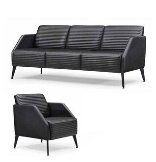 Luxuriöse Schwarze Wohnzimmer Sofagarnitur Designer Sessel 2tlg Set