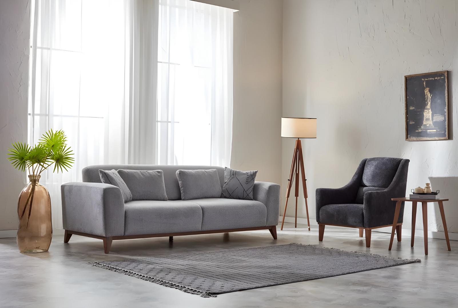 Wohnzimmer Set Sitzgruppe Sofa 3 Sitzer Dreisitzer Sessel Polster Grau