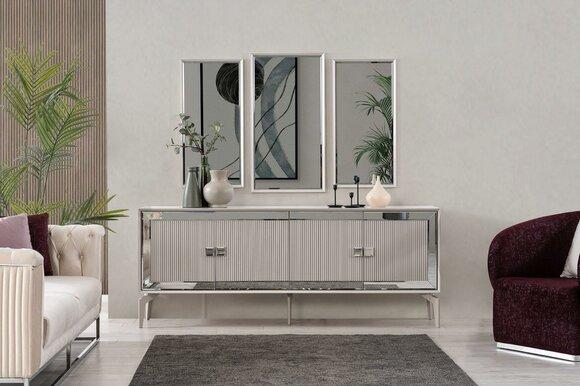 Anrichte Sideboard mit Spiegel Gruppe Kommode Holz Silber Esszimmer Sofort