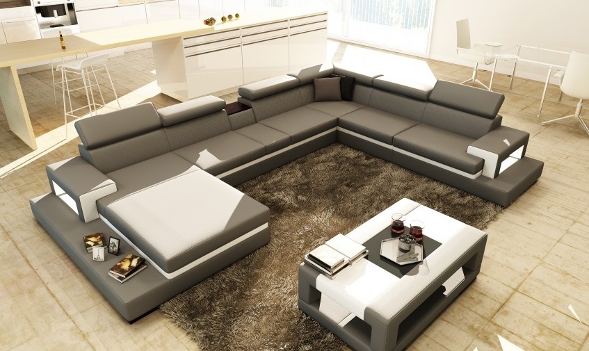 Ledersofa Sofa Ecksofa U Form Couch Wohnlandschaft Designer Sitz Ecke LEONARDO-G