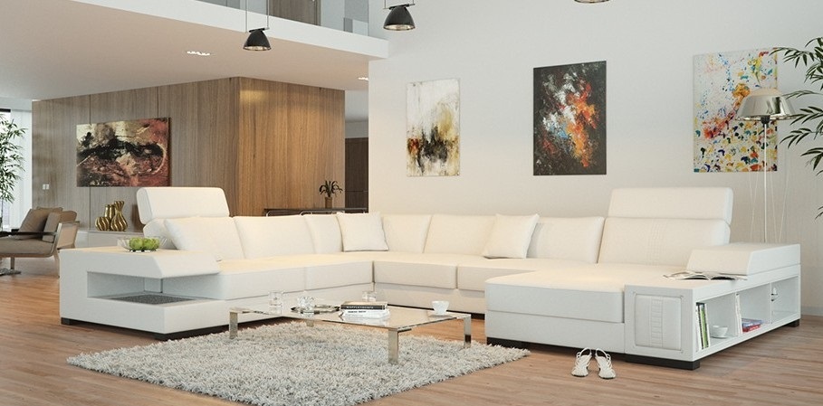Ecksofa U Form Sofa Couch Polster Ecksofa Wohnlandschaft Ledersofa Badra "Weiß"