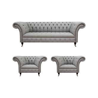 Grau Modern Sofa Set Chesterfield Design Polster Stoff Wohnzimmer Einrichtung