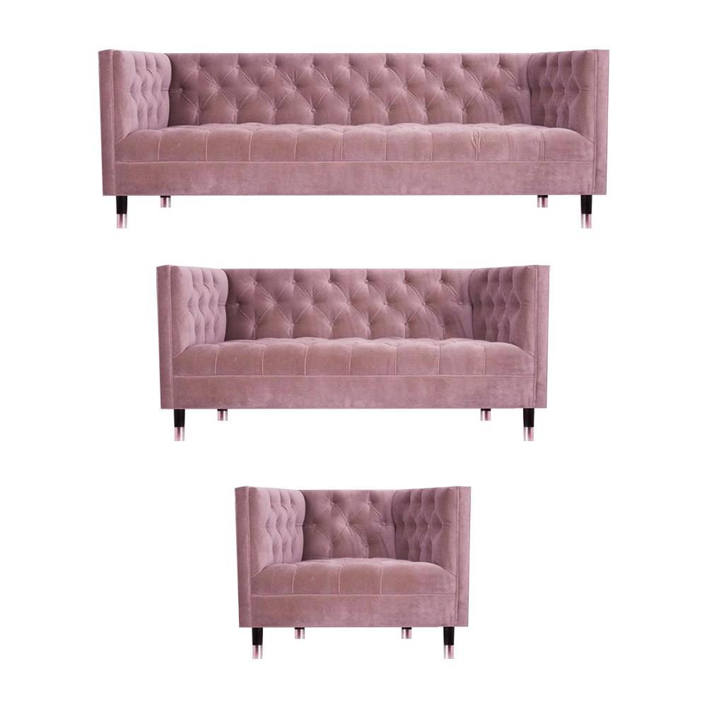 Wohnzimmer Sofagarnitur Rosa Design Möbel Chesterfield Sessel Neu Sofa Set