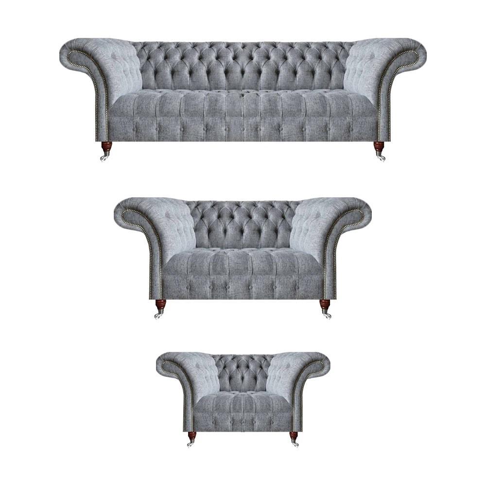 Chesterfield Grau Sofas Komplett 3tlg Sessel Design Möbel Sofagarnitur