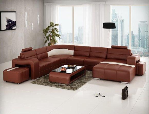 Wohnlandschaft Couch Sofa Ecksofa Eckgarnitur Garnitur U-Form Leder