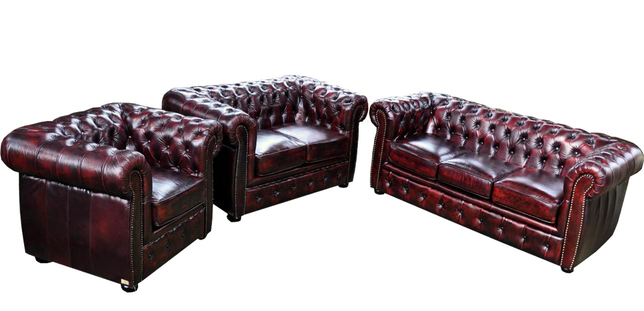 Chesterfield Sofagarnitur Couch Sofa Set Leder Polster Sitz 3+2+1