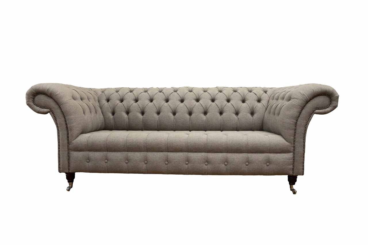 Beige Chesterfield englisch klassischer Stil Sofa Couch 3 Sitz Polster 230cm
