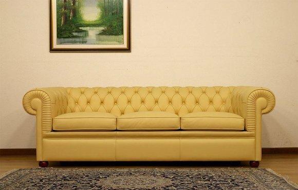 Design Chesterfield Sofa 3-Sitzer Gelb Couch Polster Leder Sofas