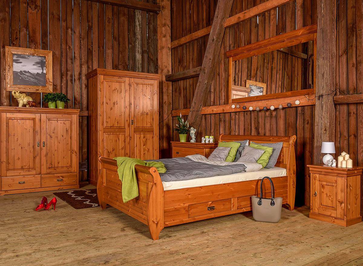 Bauern Schlafzimmer Bett Holz 180x200 Betten Braun Doppelbett Möbel Neu