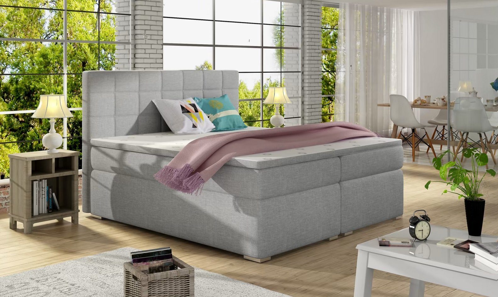 Boxspringbett Doppelbett Ehebett Bettgestell Bett Polsterbett Betten Polyester Sofort