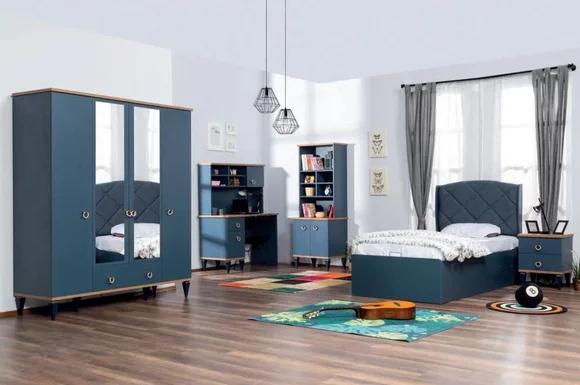 Blauer Schlafzimmer Kleiderschrank Set Jugendzimmer Teeneger Schrank