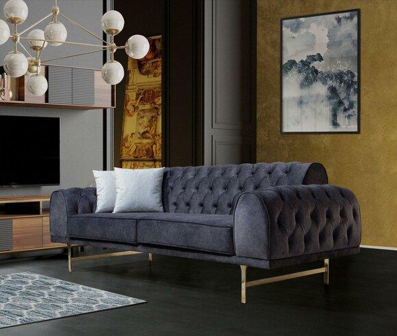 Grauer Dreisitzer Luxus 3-Sitzer Couch Wohnzimmer 3-er Polstersofas