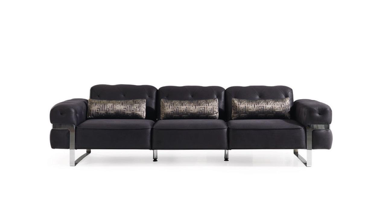 Sofa 3 Sitzer Dreisitzer Textil Luxus Möbel Design Couch schwarz