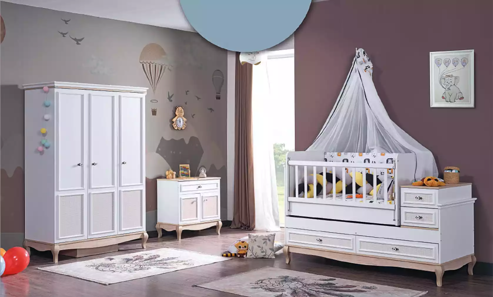 Baby Bett Kinderzimmer Komplettes Schlafzimmer Schrank Kommode 3tlg.