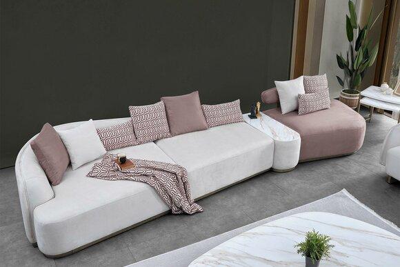 Wohnlandschaft Stoffsofa Rosa Großes Sofa Polstersofa Modern Sofas