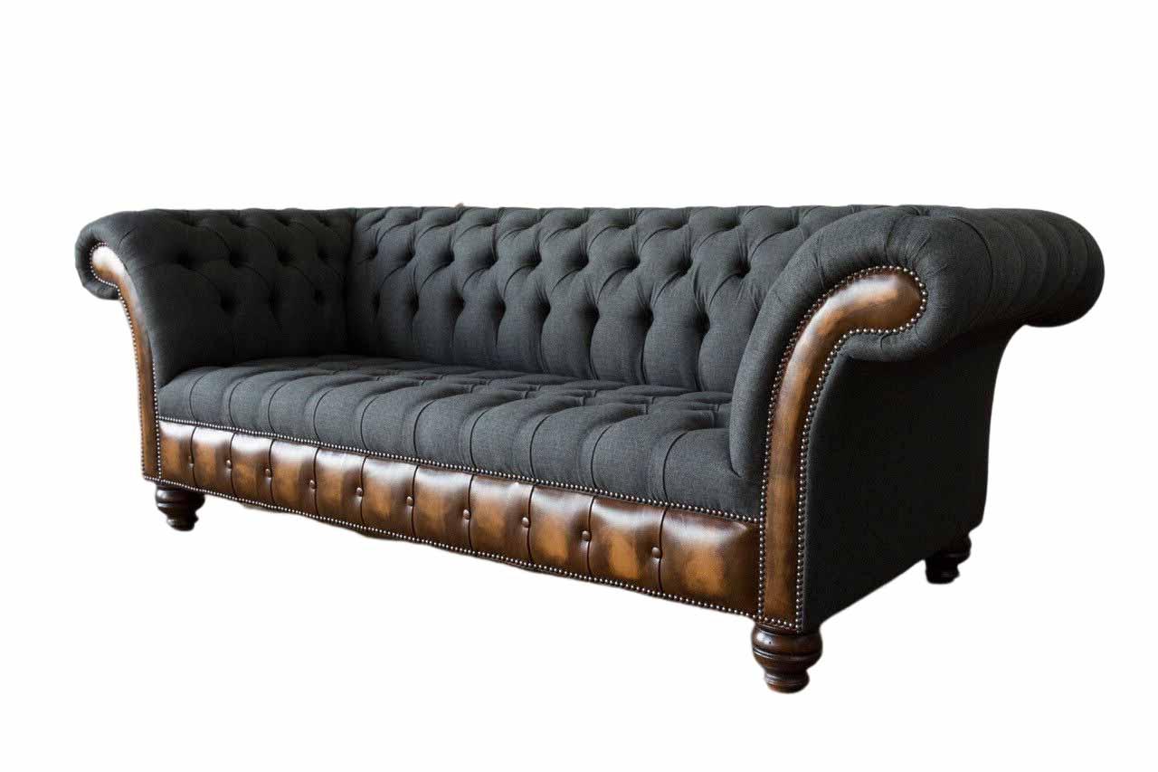 Design Schwarz Sofa 3 Sitzer Chesterfield Stoff Couch Sofa Polster