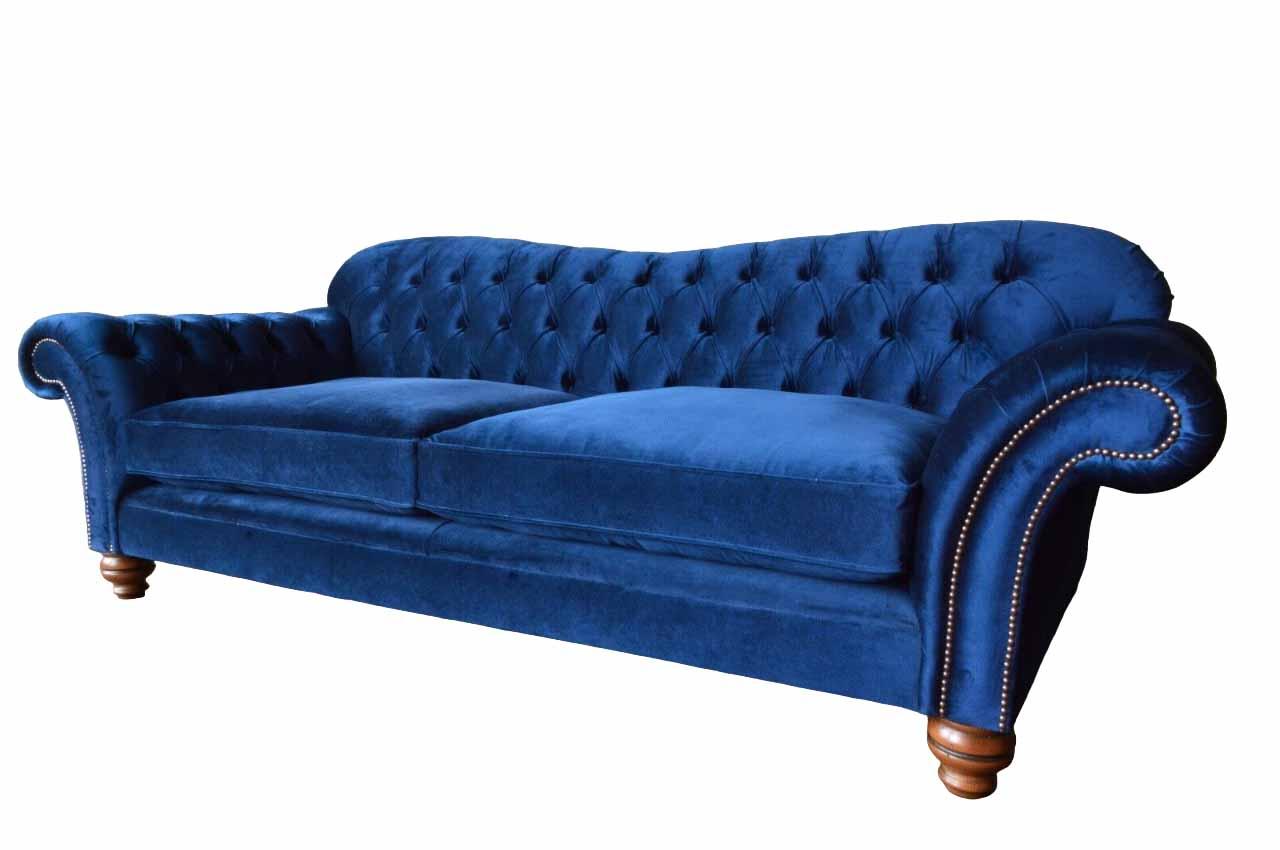 Dreisitzer Sofa 3 Sitzer Sofas Blau Stoff Wohnzimmer Luxus Sitz xxl big