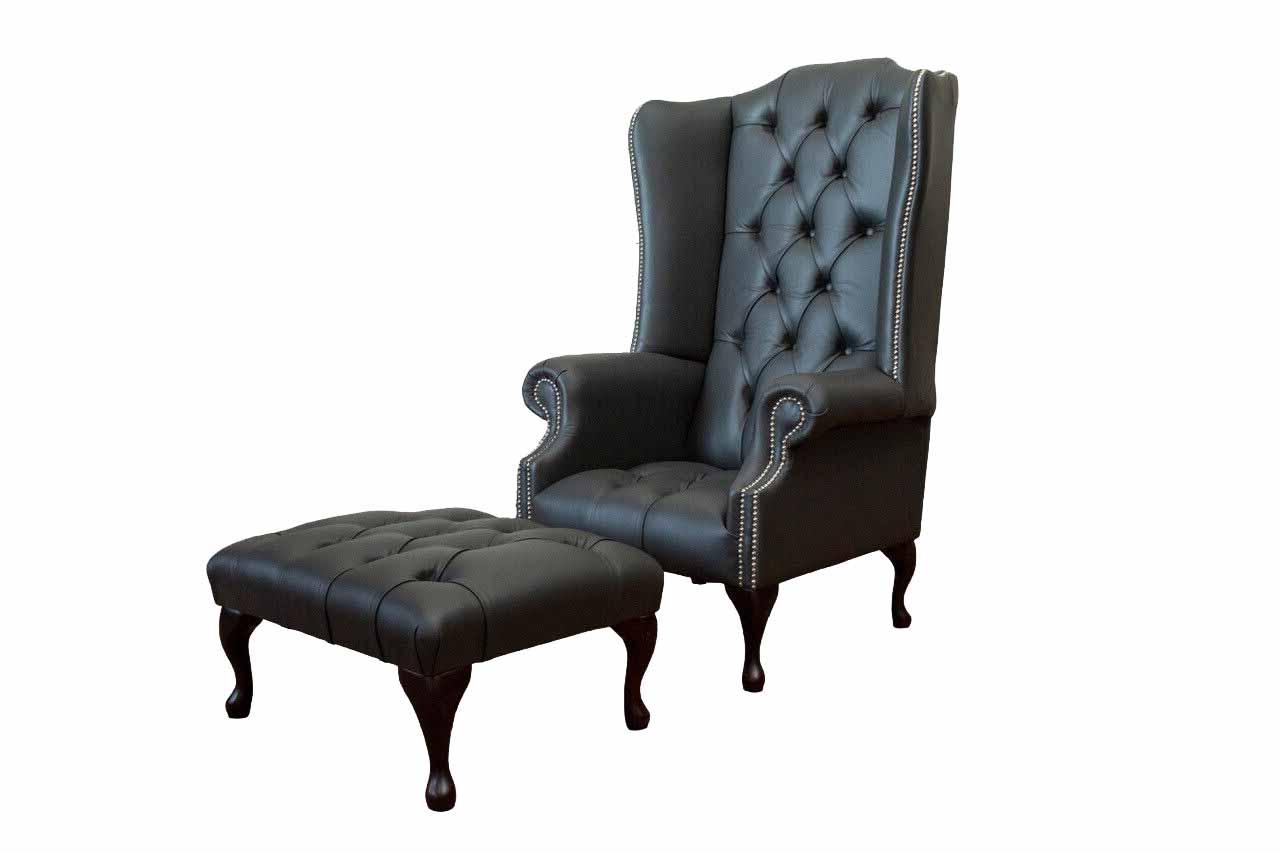 Sessel mit Hocker Designer Polstersessel Chesterfield Ohrensessel